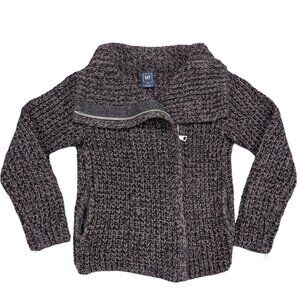 GAP Charcoal Chunky Knit Moto Sweater Jacket Zipper Cotton Pockets Women's XS